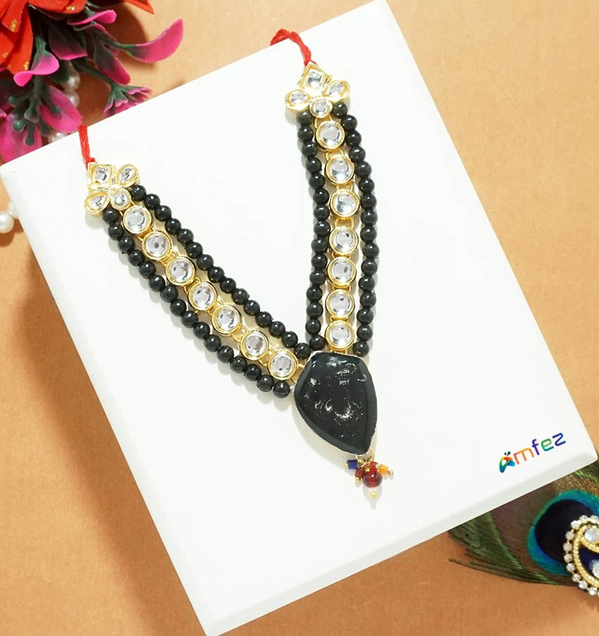Black Kundan Pearl Beads Necklace ( 3.5 Inch )