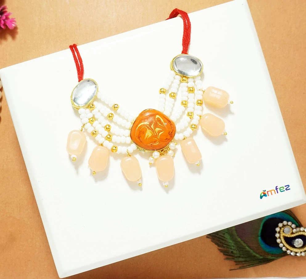 Orange Heavy Pearl Beads Necklace ( XX-Large )