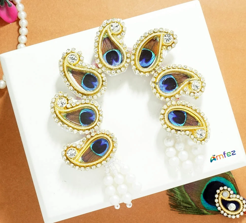 Designer Multi Peacock Feather Stone Pearl Beads Chandrika