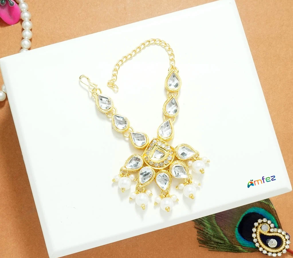 Golden White Kundan Work Necklace ( 2.5 Inch )
