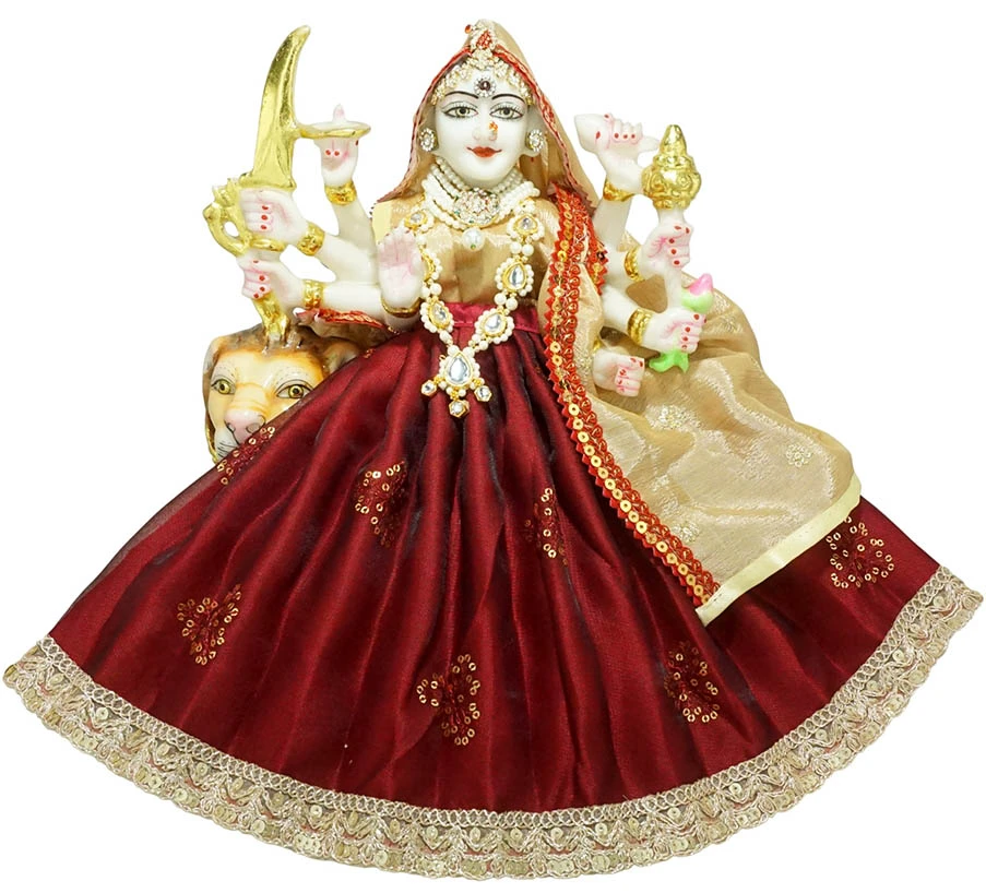 Amfez Durga Ji Red Golden Lace Summer Dress