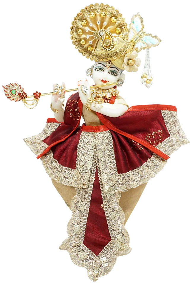 Amfez Krishna Ji Red Golden Lace Summer Dress