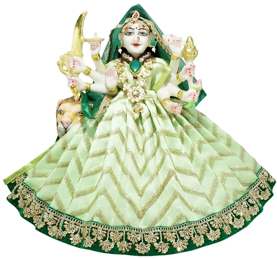 Amfez Durga Ji Parrot Green Embroidery Lace Work Dress
