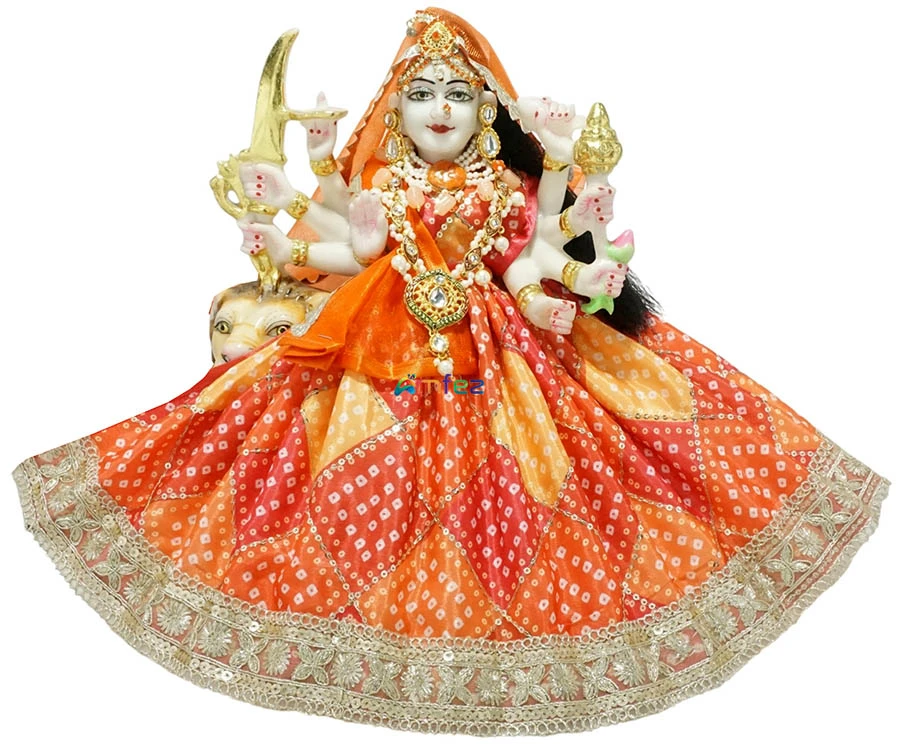 Amfez Durga Ji Multi Chudri Print Embroidery Lace Work Dress