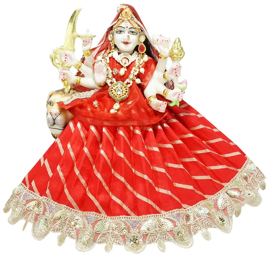 Amfez Durga Ji Red Embroidery Lace Work Dress