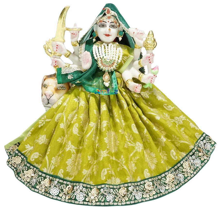 Amfez Durga Ji Mehndi Green Embroidery Lace Work Dress