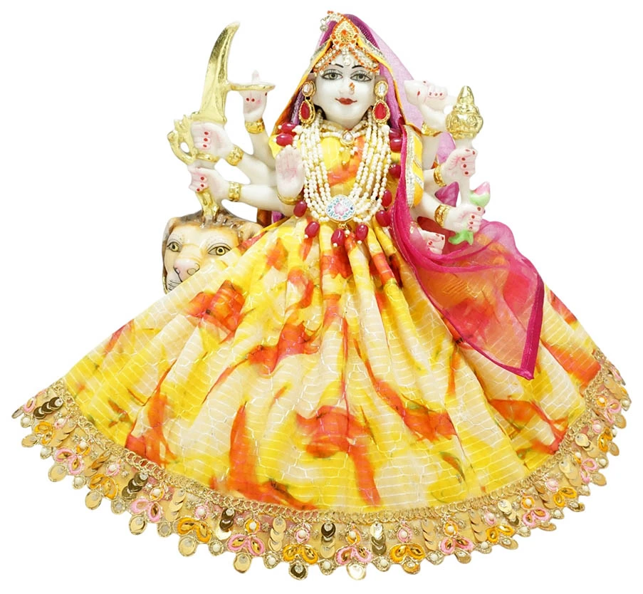 Amfez Durga Ji Yellow Multi Embroidery Lace Work Dress