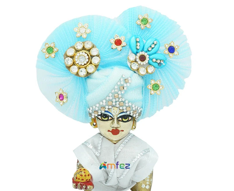 Laddu Gopal SkyBlue Stone Patch Work Casual Pugdi