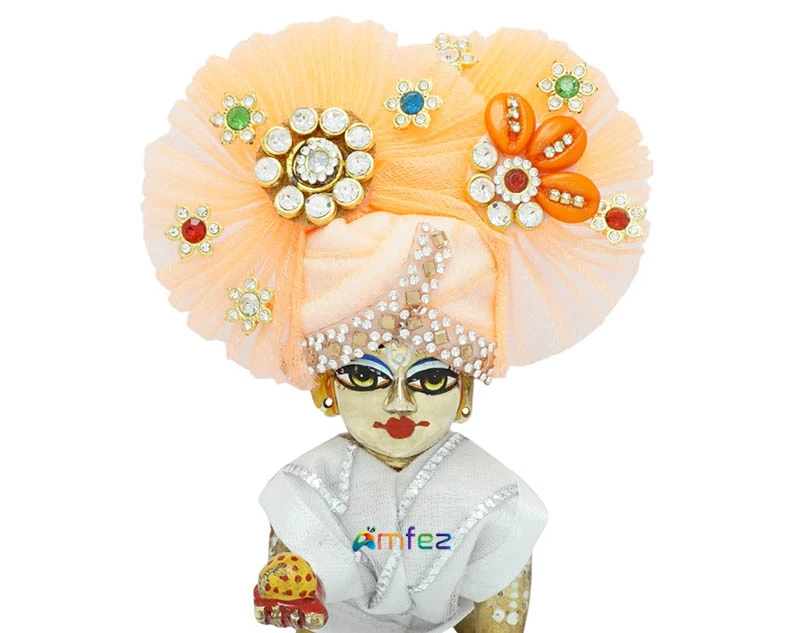 Laddu Gopal Peach Stone Patch Work Casual Pugdi