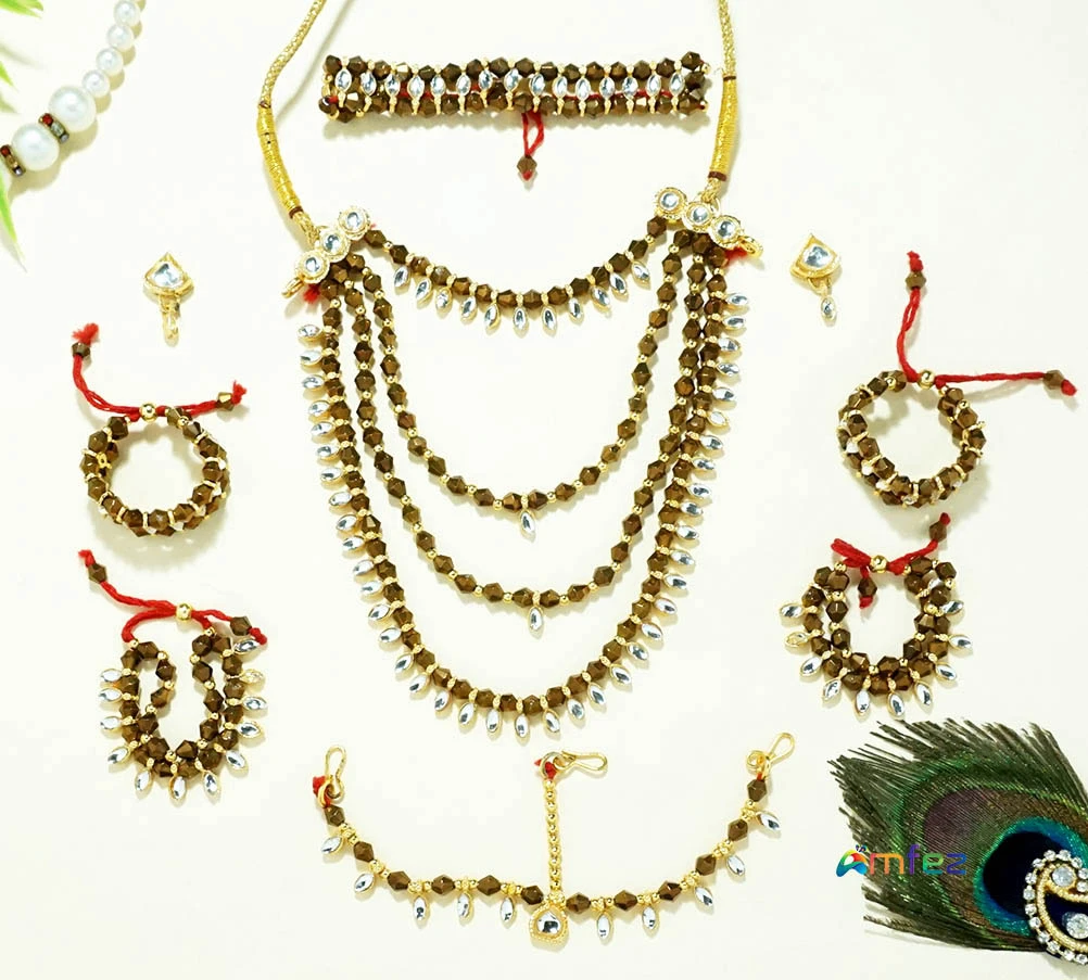 Designer Brown Kundan Beads Necklace Full Matching Set ( XXL )