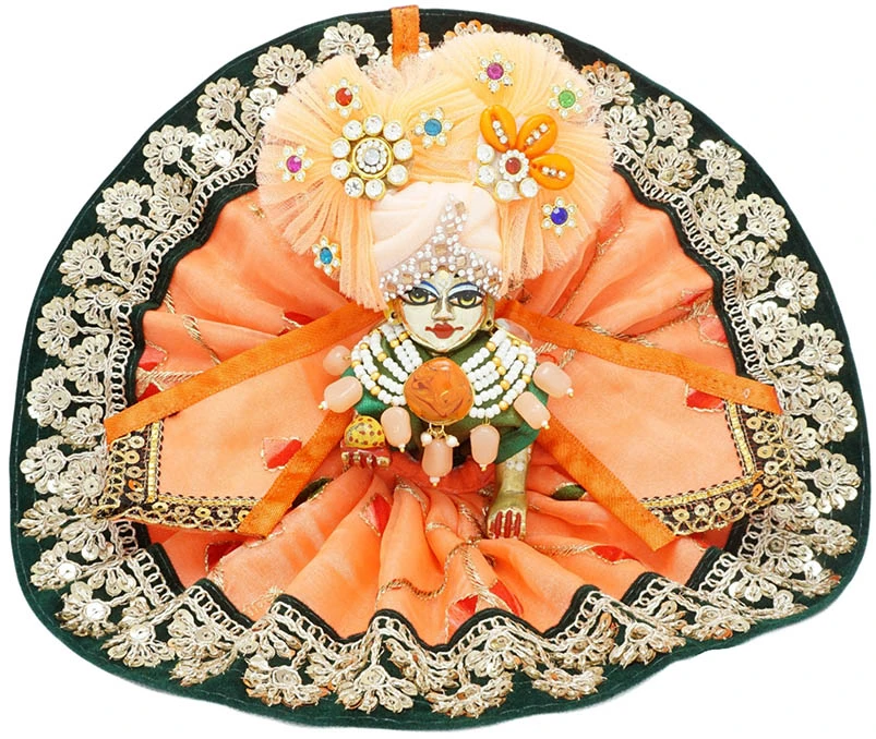 Amfez Laddu Gopal Orange Green Embroidery Lace Work Dress
