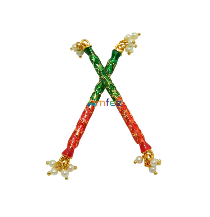 A Pair of Golden Meenakari Pearl Beads Dandiya Set Toys