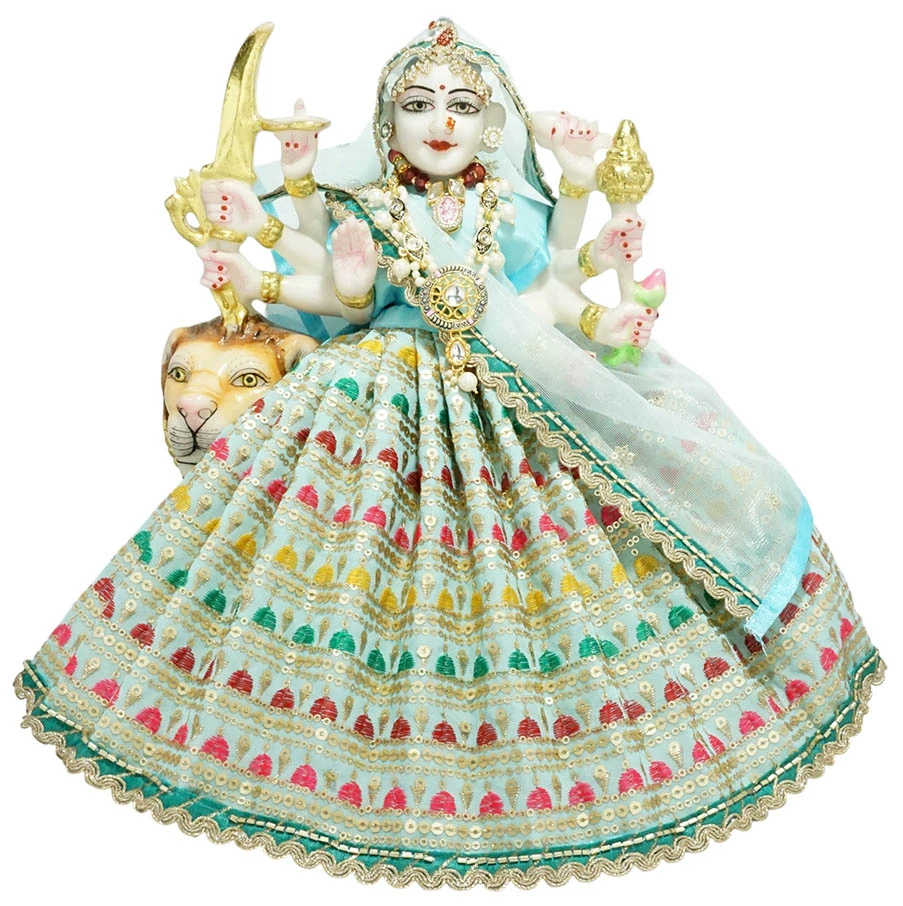 Amfez Durga Ji SkyBlue Embroidery Lace Work Dress