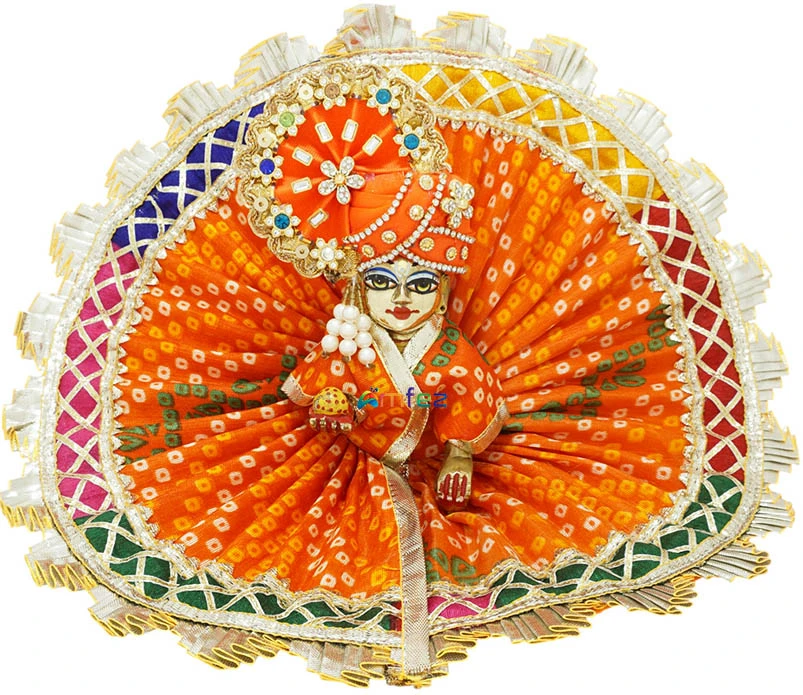 Laddu Gopal Orange Chundari Printed Gota Lace Work Dress