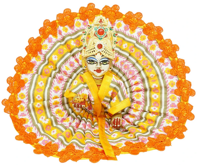 Laddu Gopal Orange Printed Lace Work Cotton Dress