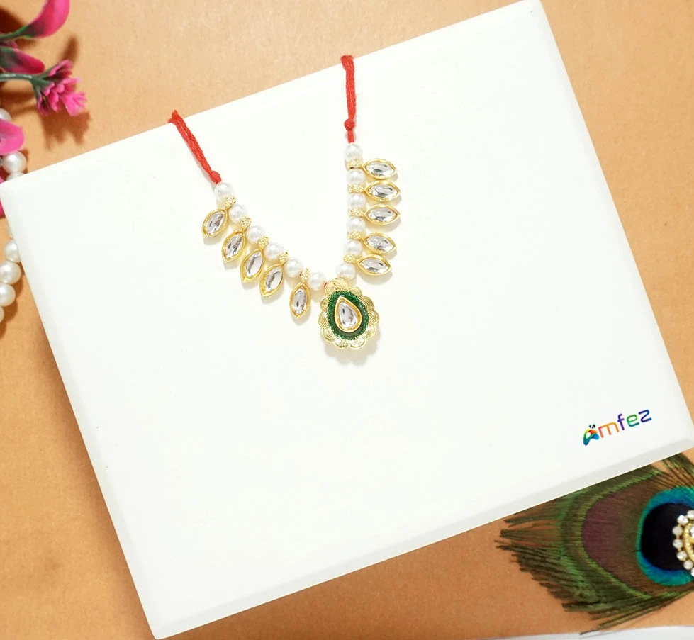 Designer Green Kundan Pearl Beads Necklace / Belt