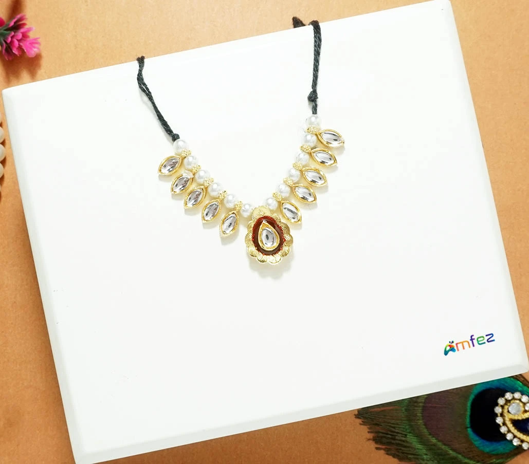 Designer Red Kundan Pearl Beads Necklace / Belt