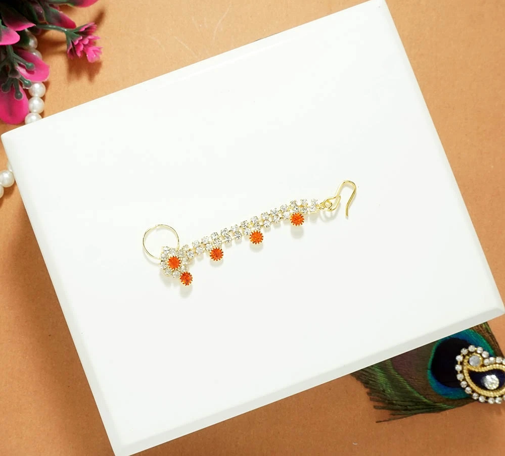 Orange Stone Work Fancy Nose Ring ( 2.5 Inch )