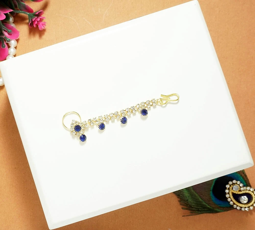 BLue Stone Work Fancy Nose Ring ( 2.5 Inch )