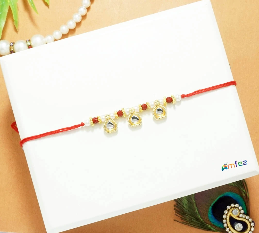 Golden Red White Kundan Beads Work Belt ( 2 Inch )