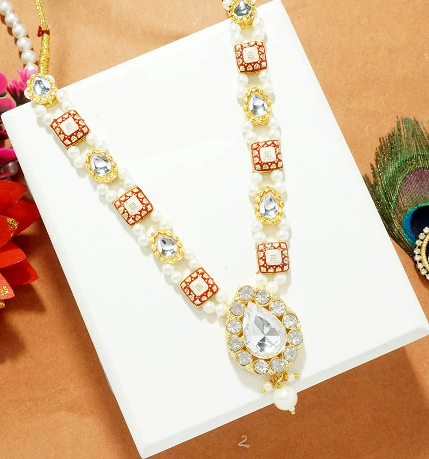 Red Kundan Meena Pearl Beads Alloy Necklace