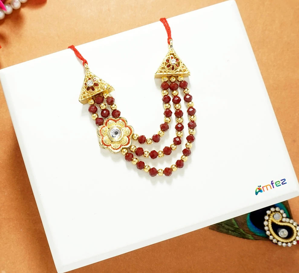 Golden Maroon Pearl Beads Necklace ( 2.5 Inch )