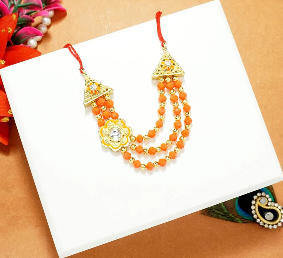Golden Orange Pearl Beads Necklace ( 2.5 Inch )