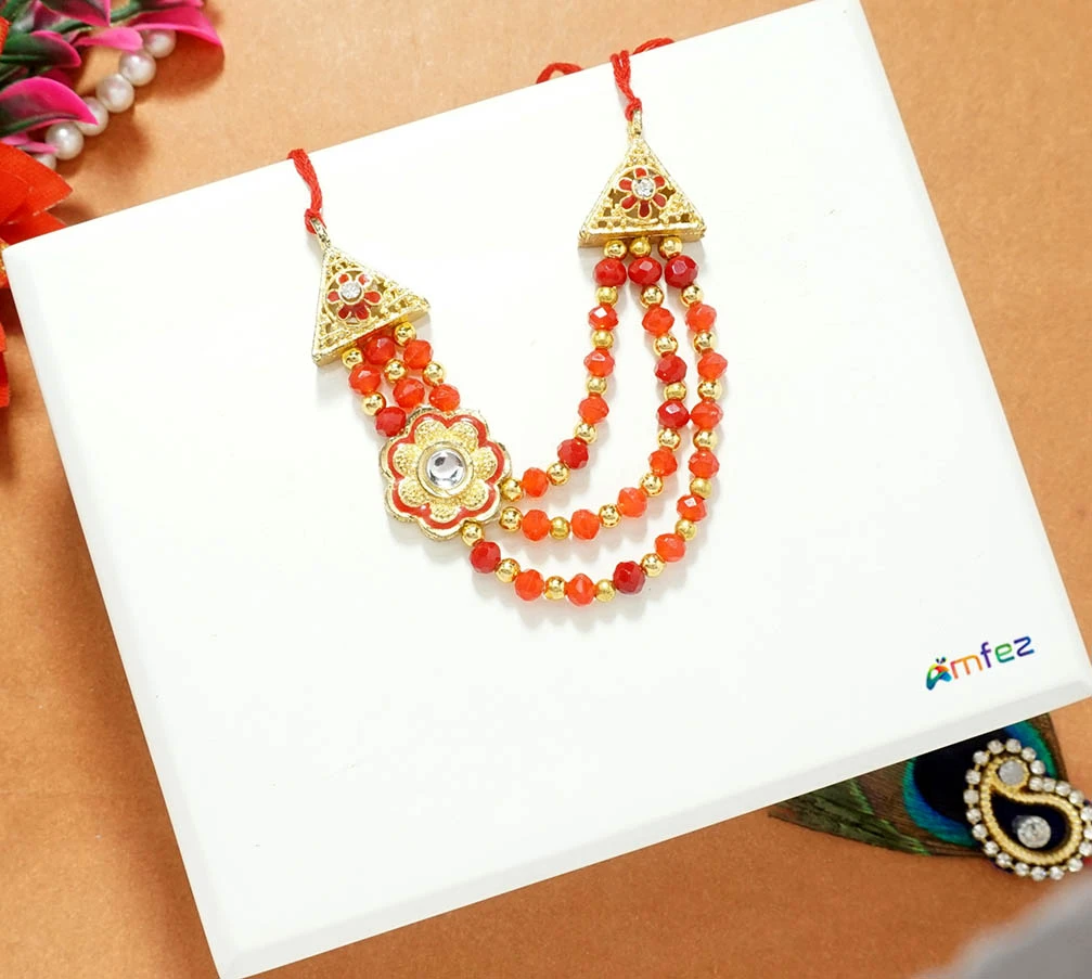 Golden Red Pearl Beads Necklace ( 2.5 Inch )