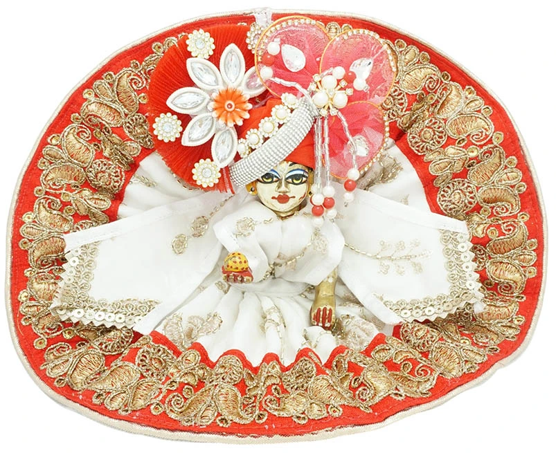 Amfez Red & White Embroidery Lace Work Laddu Gopal Dress