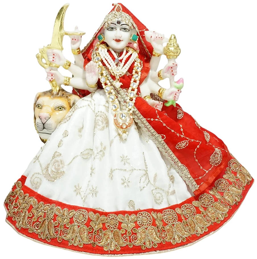 Amfez Red & White Embroidery Lace Work Durga Ji Dress