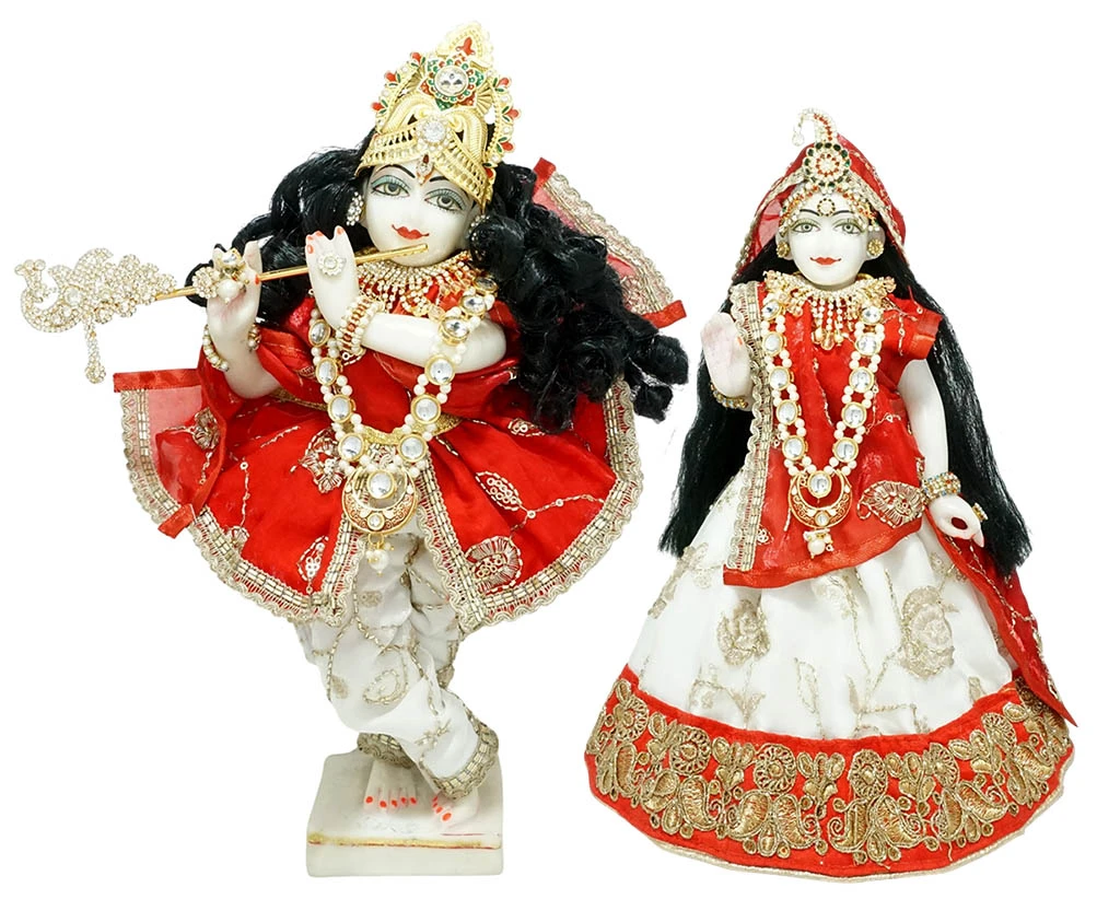 Amfez Red & White Embroidery Lace Work  Radha Krishna Dress