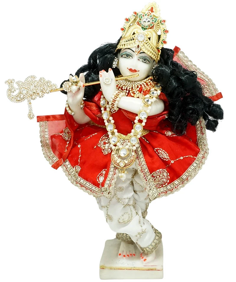 Amfez Red & White Embroidery Lace Summer Krishna Ji Dress