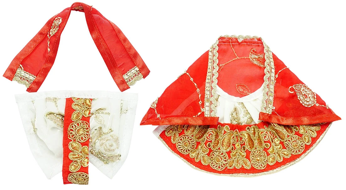 Amfez Red & White Embroidery Lace Work Laxmi Ganesh Dress