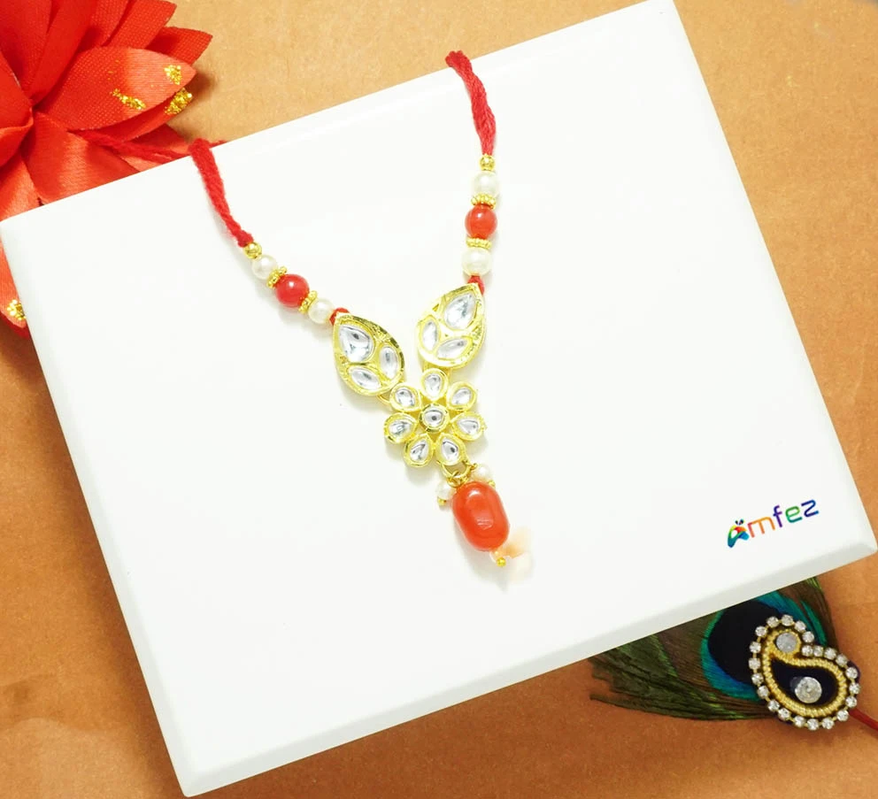 Beautiful Red Kundan Pearl Beads Work Necklace ( 2.5 Inch )