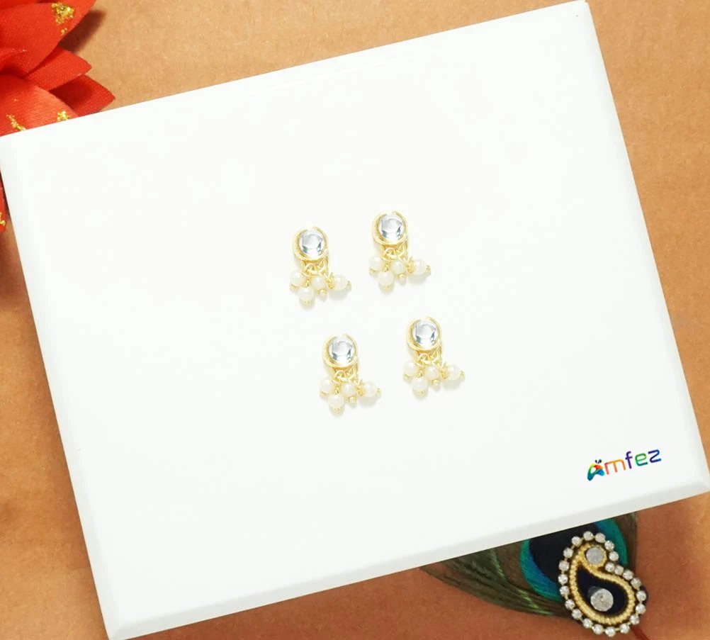 A Pack of Two White Kundan Pearl Beads Ear Rings ( Medium )