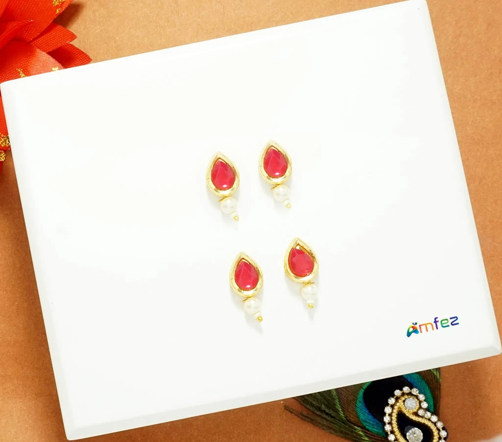 A Pack of 2 Pairs Rani Kundan Pearl Beads Earrings ( Large )