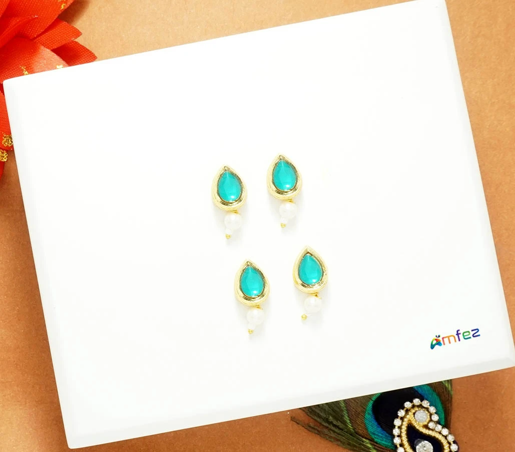 A Pack of 2 Pairs Green Kundan Pearl Beads Earrings ( Large )