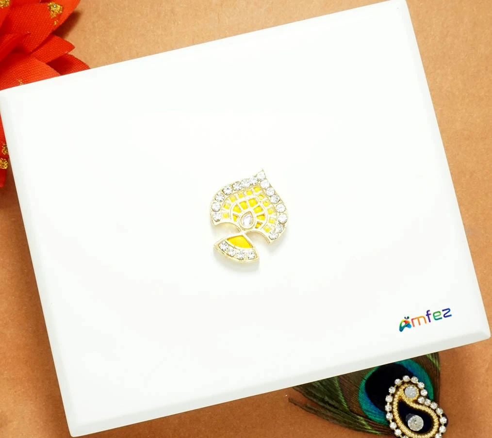 Designer Yellow Meena Stone Work Alloy Kalangi ( Large )