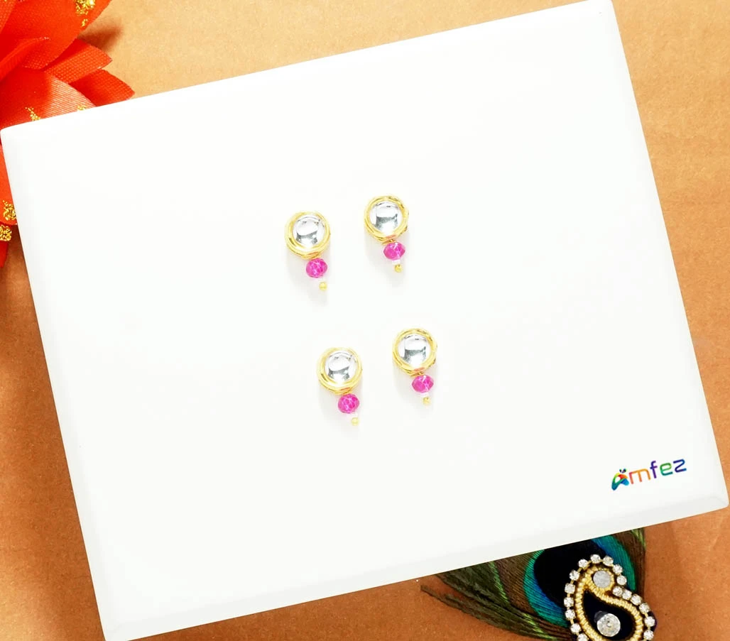 A Pack of Two Pair of Multi Colorful Kundan Pearl Beads Ear Rings ( Medium )