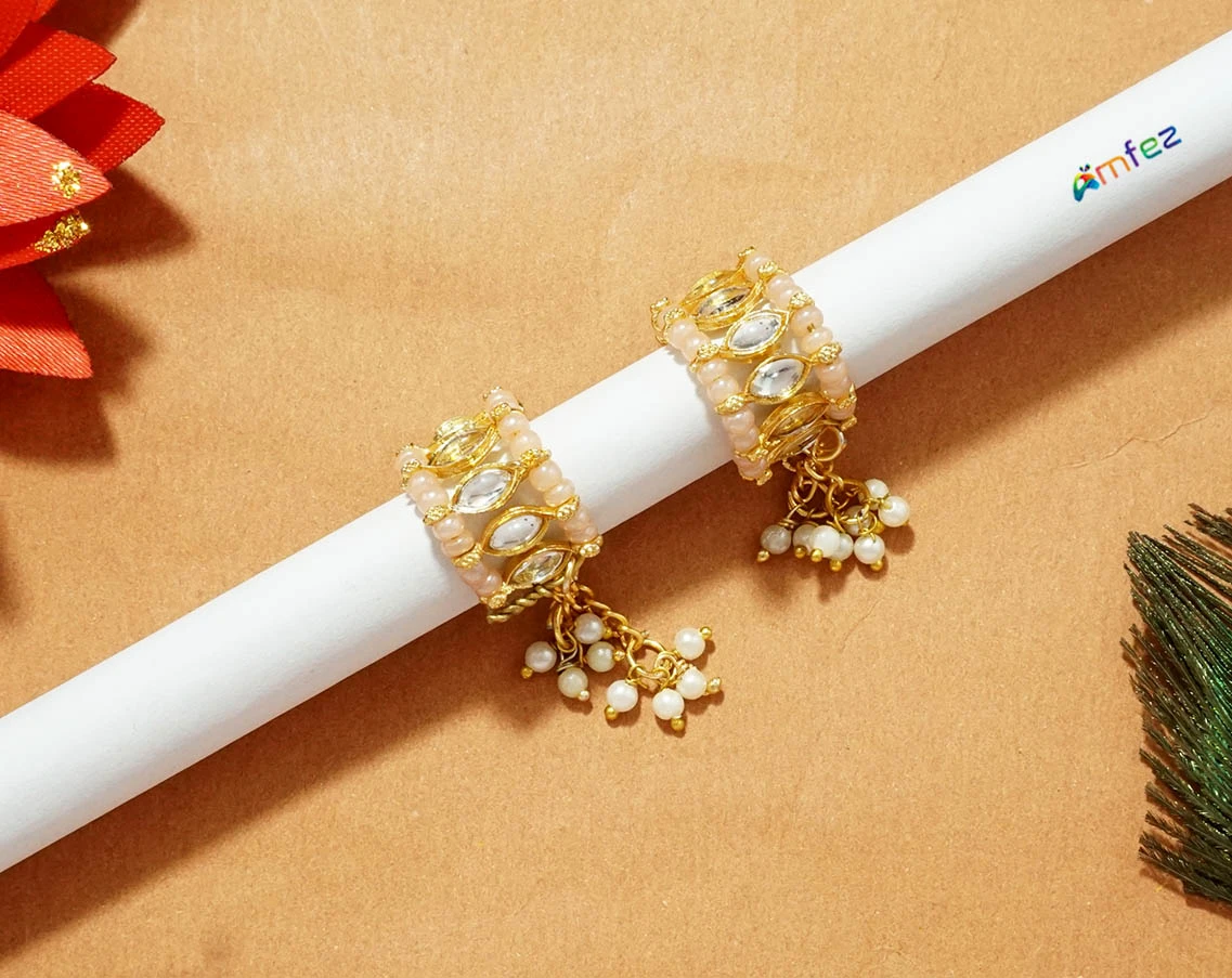 Pink Kundan Pearl Beads Bracelets ( 5 no )