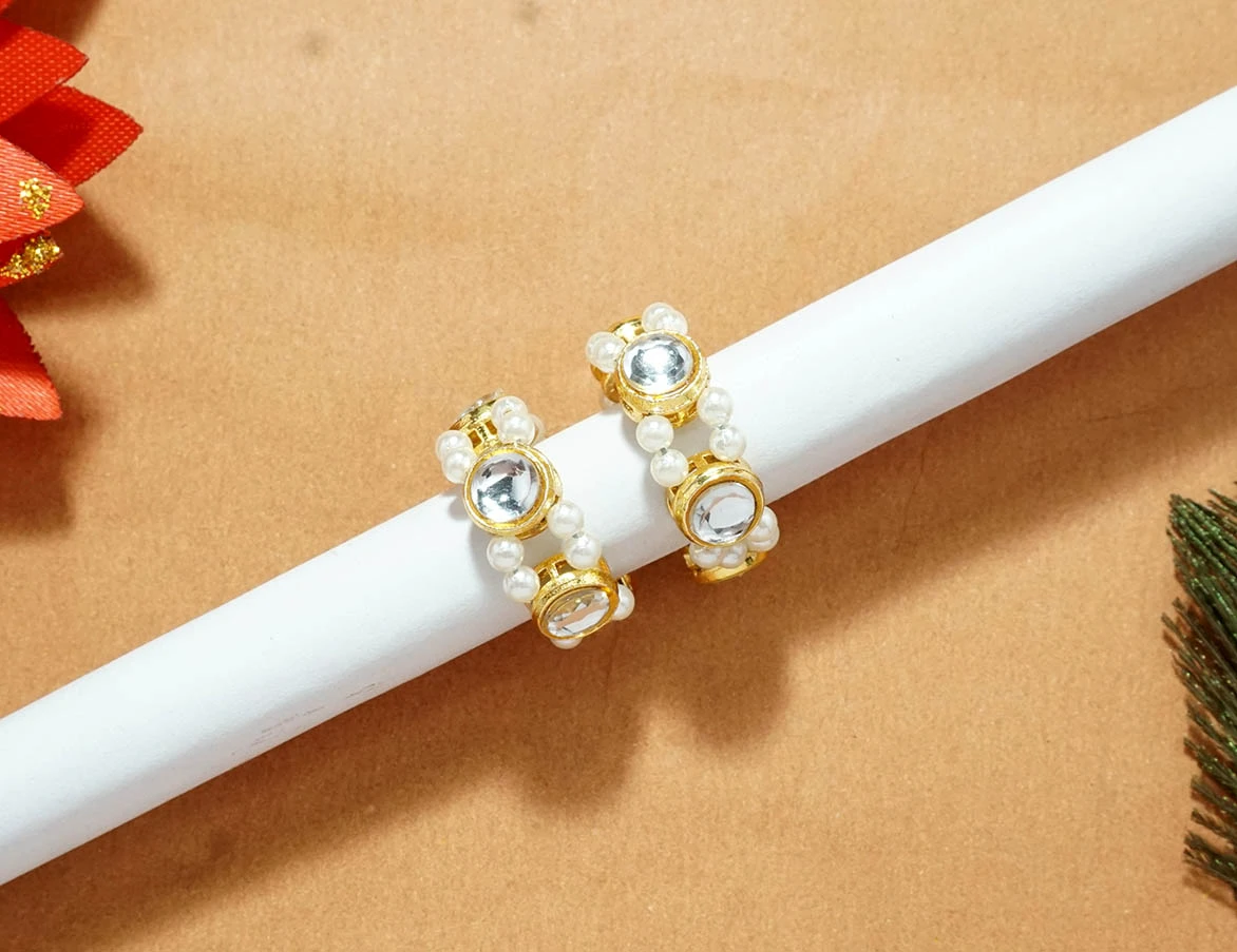 White Kundan Pearl Beads Bracelets ( 5 no )