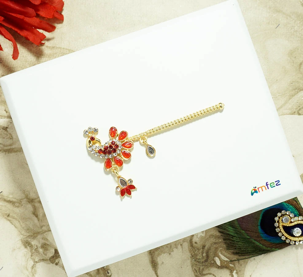 Red Stone Meena Work Flute ( 2.5 Inch )