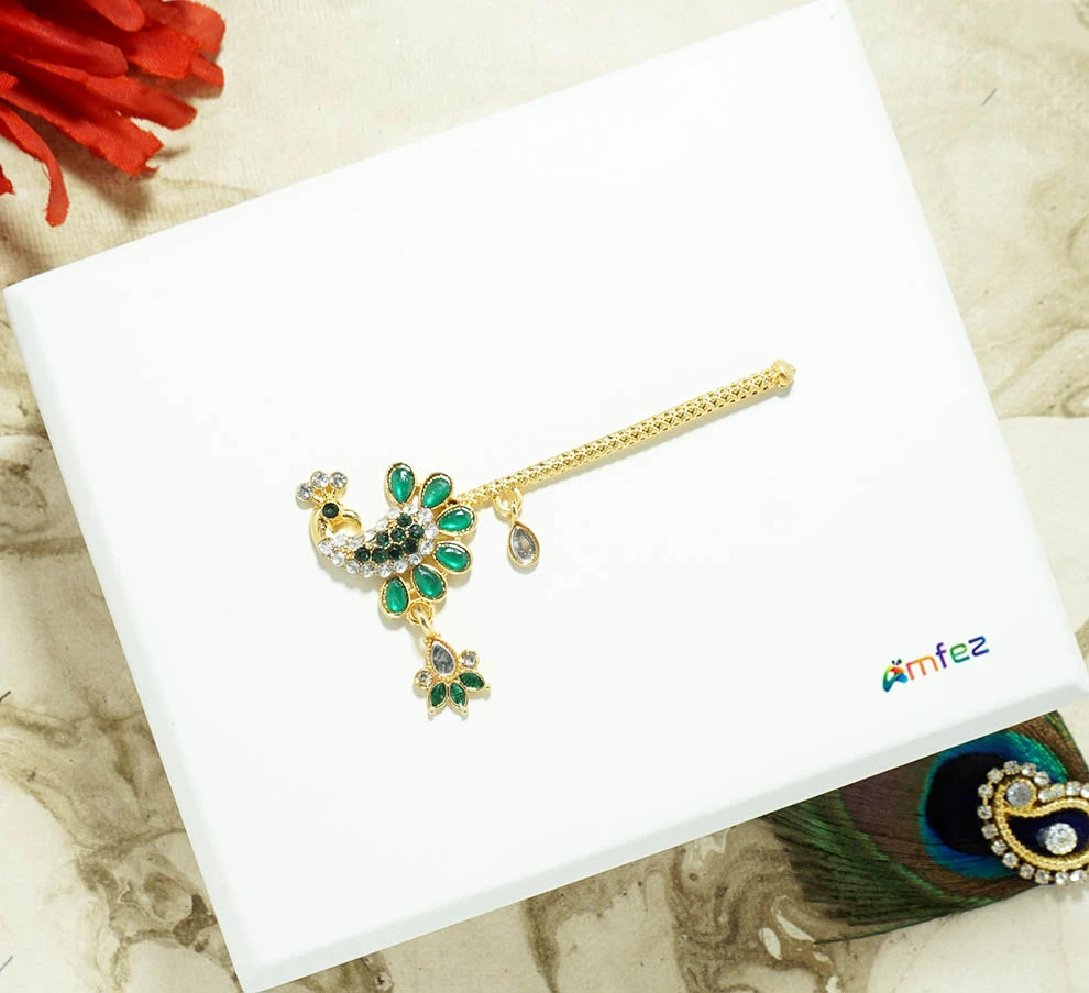 Green Stone Meena Work Flute ( 2.5 Inch )