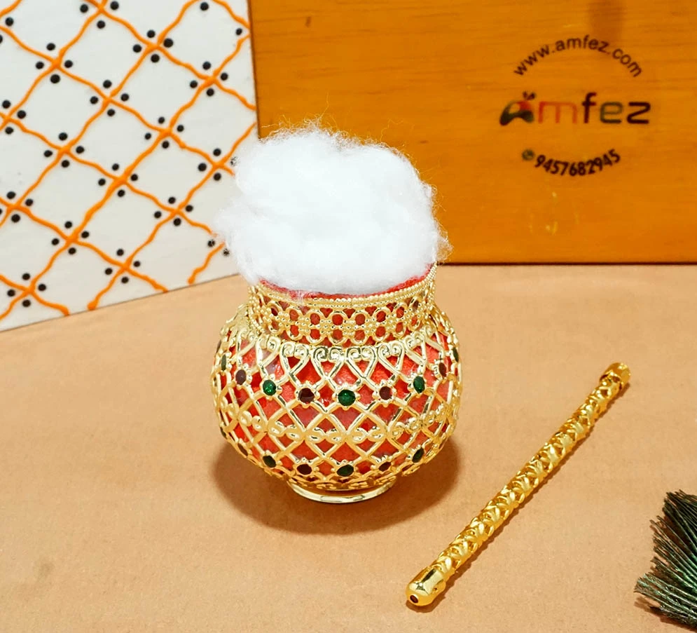 Golden Meena Stone Work Metalic Dahi Handi Toy