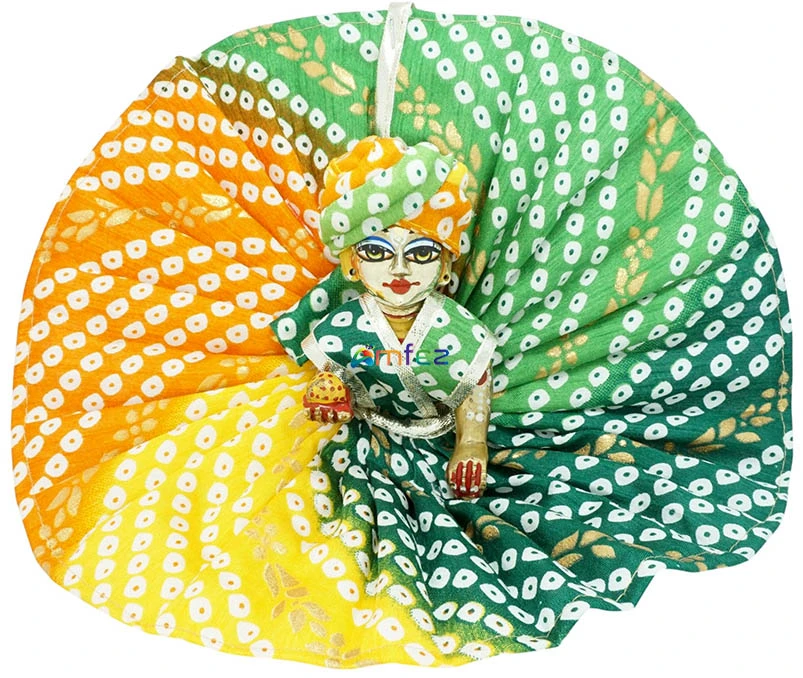 Green & Yellow Bandhej Print Summer Laddu Gopal Dress