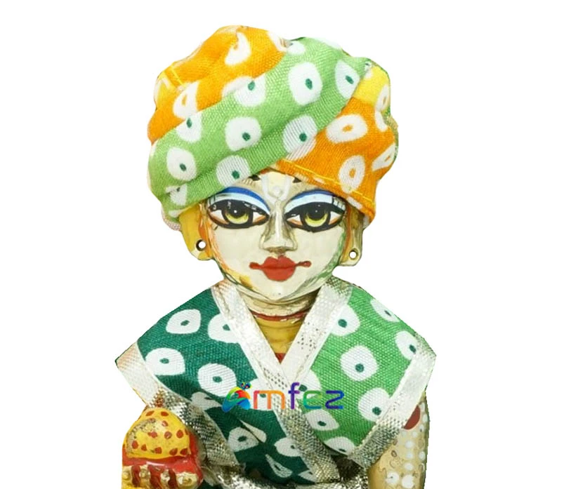 Laddu Gopal Yellow & Green Printed Swafa  Casual Pugdi