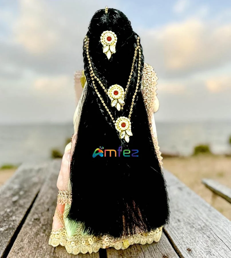 Designer Black Stone Beads Work Radha Ji Straight Hair