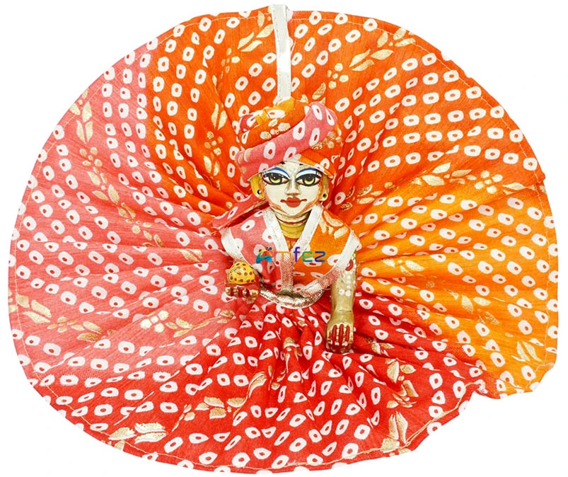 Orange Bandhej Print Summer Laddu Gopal Dress