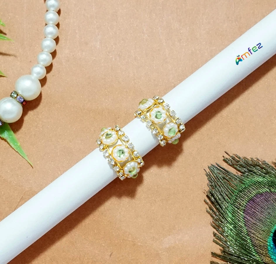 Parrot Green Stone Pearl Beads Work Bracelets