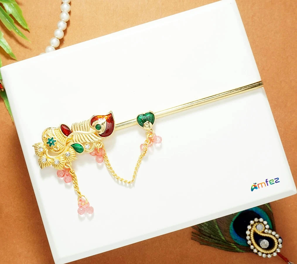 Multi Stone Meena Beads Work Flute ( 5 Inch )